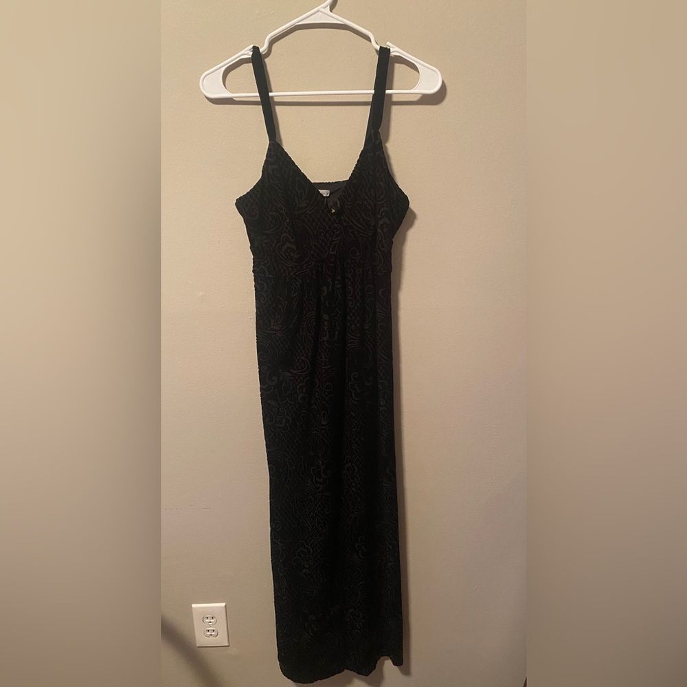 Soma black velvet printed maxi dress womens size M